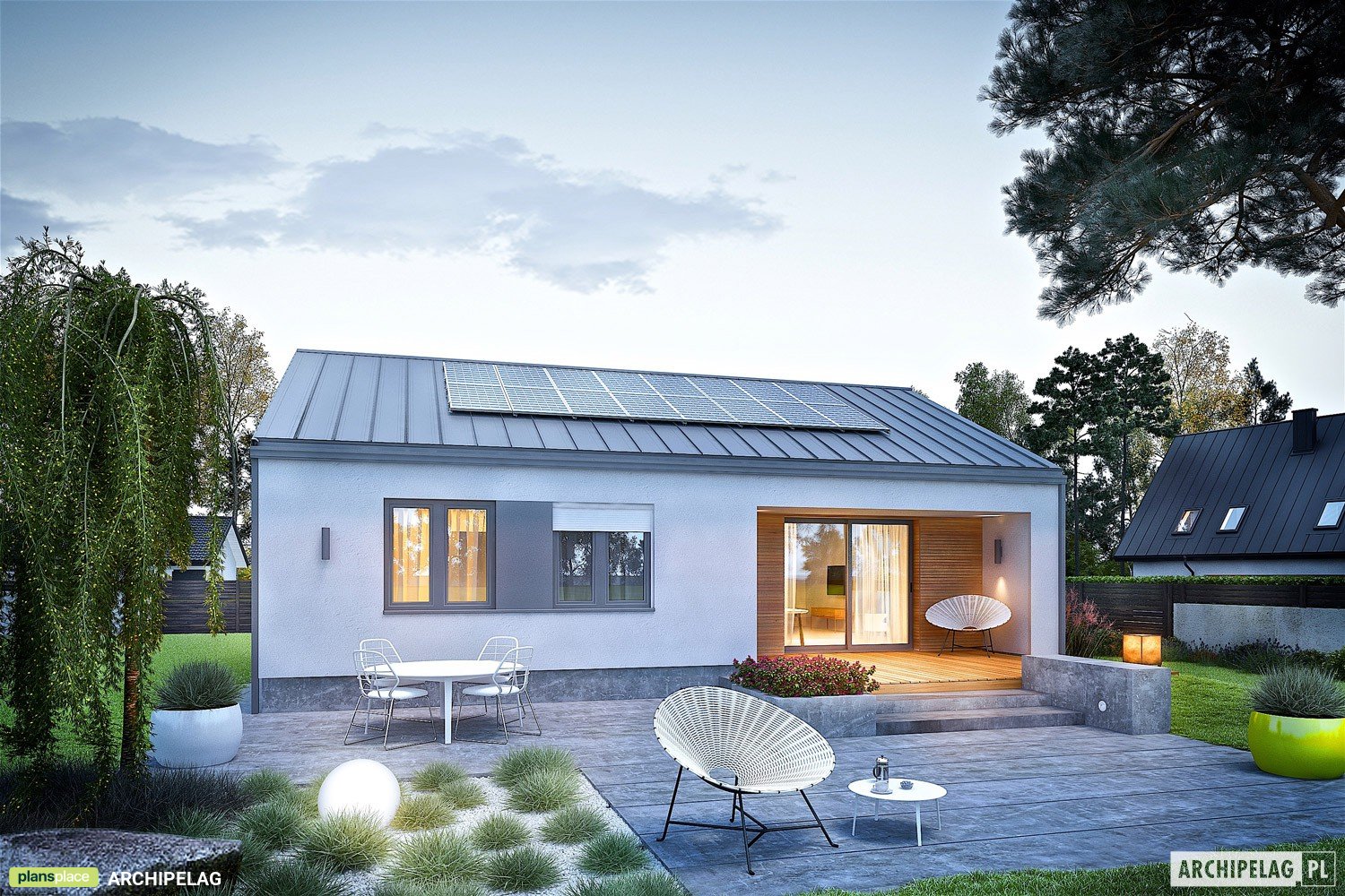 Vienstāva mājas projekts 85 m²: 3 Guļamistabas, 2 Vannasistabas, Atvērta virtuve, bez Garāžas