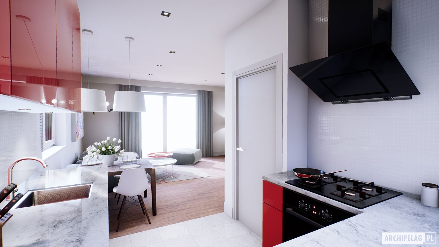 Vienstāva mājas projekts 85 m²: 3 Guļamistabas, 2 Vannasistabas, Atvērta virtuve, bez Garāžas