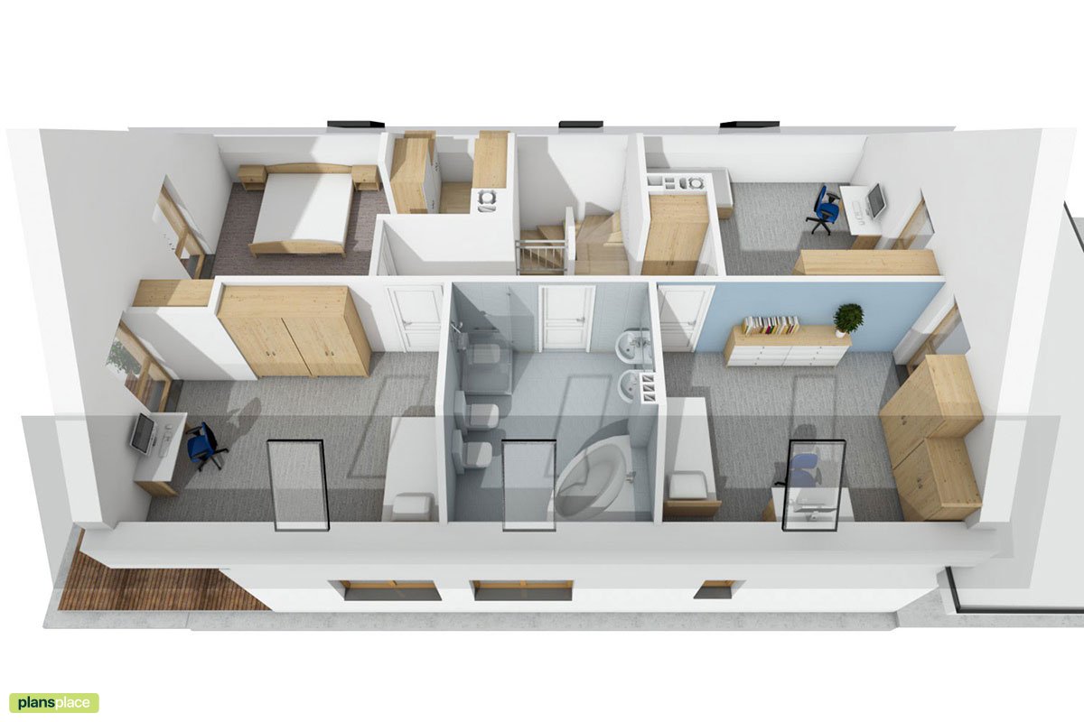 Mājas projekts ar mansardu 175 m²: 4 Guļamistabas, 2 Vannasistabas, Atvērta virtuve, Garāža