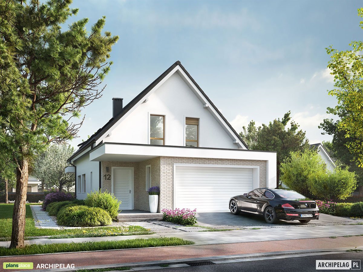 Mājas projekts ar mansardu 175 m²: 4 Guļamistabas, 2 Vannasistabas, Atvērta virtuve, Garāža