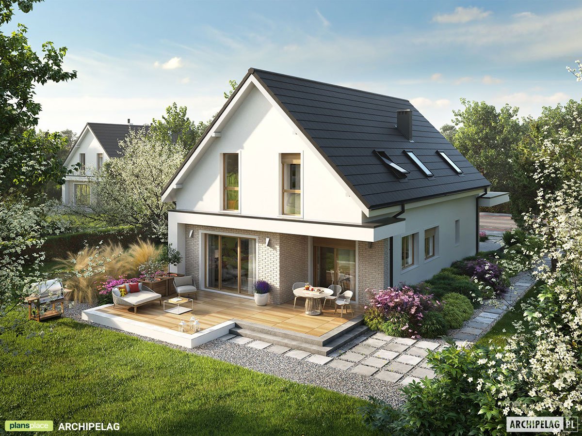 Mājas projekts ar mansardu 175 m²: 4 Guļamistabas, 2 Vannasistabas, Atvērta virtuve, Garāža