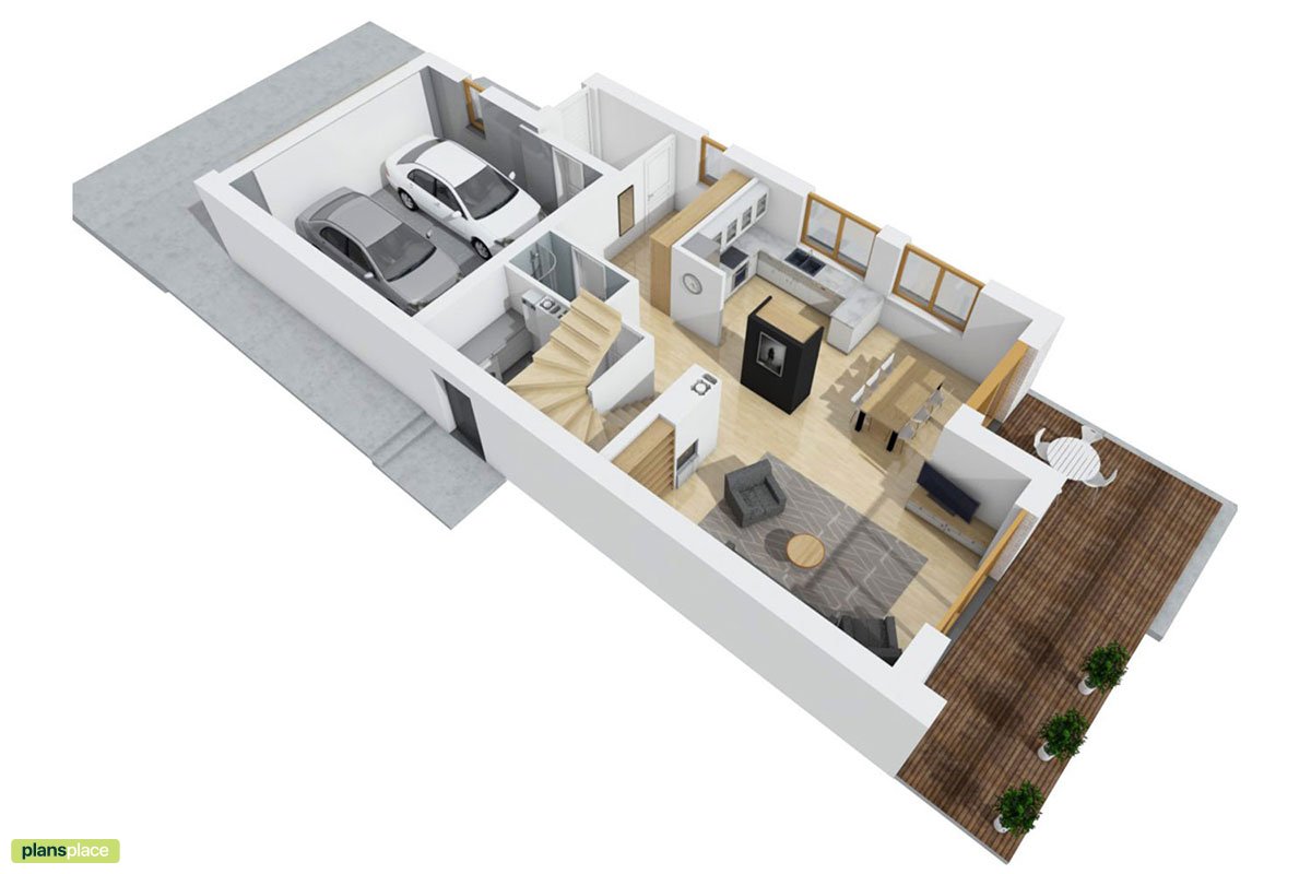 Mājas projekts ar mansardu 175 m²: 4 Guļamistabas, 2 Vannasistabas, Atvērta virtuve, Garāža