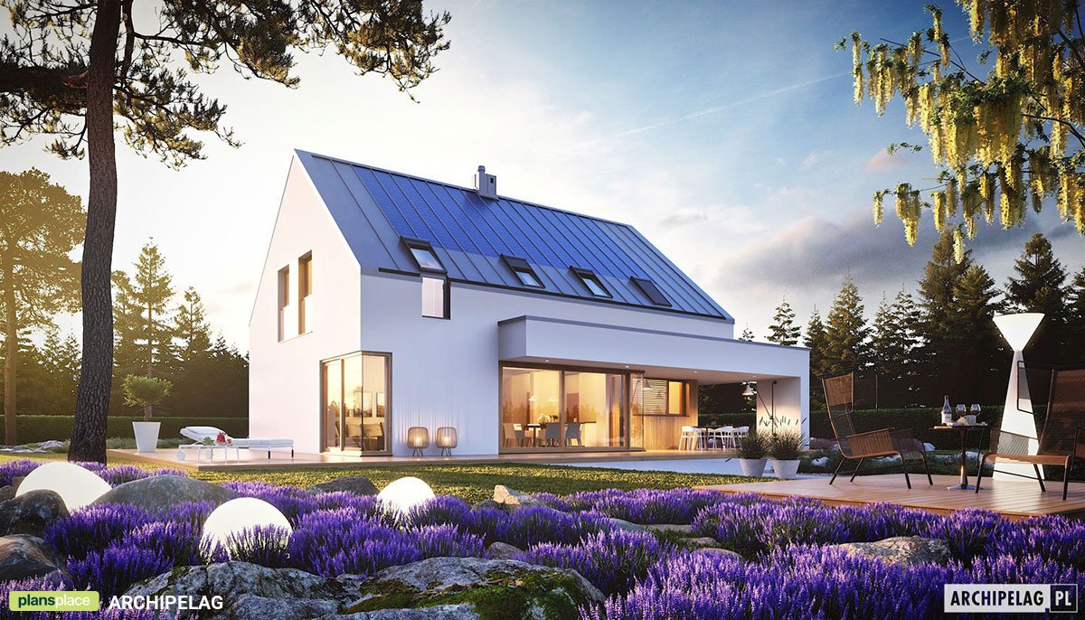 Mājas projekts ar mansardu 203 m²: 3 Guļamistabas, Darba istaba, 3 Vannasistabas, Atvērta virtuve, Garāža