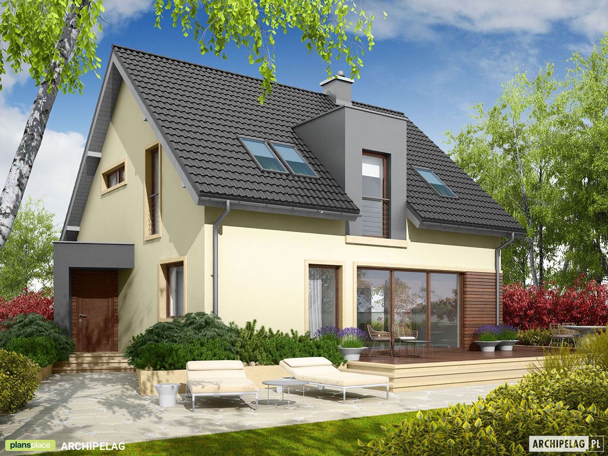 Mājas projekts ar mansardu 139 m²: 3 Guļamistabas, Darba istaba, 2 Vannasistabas, bez Garāžas