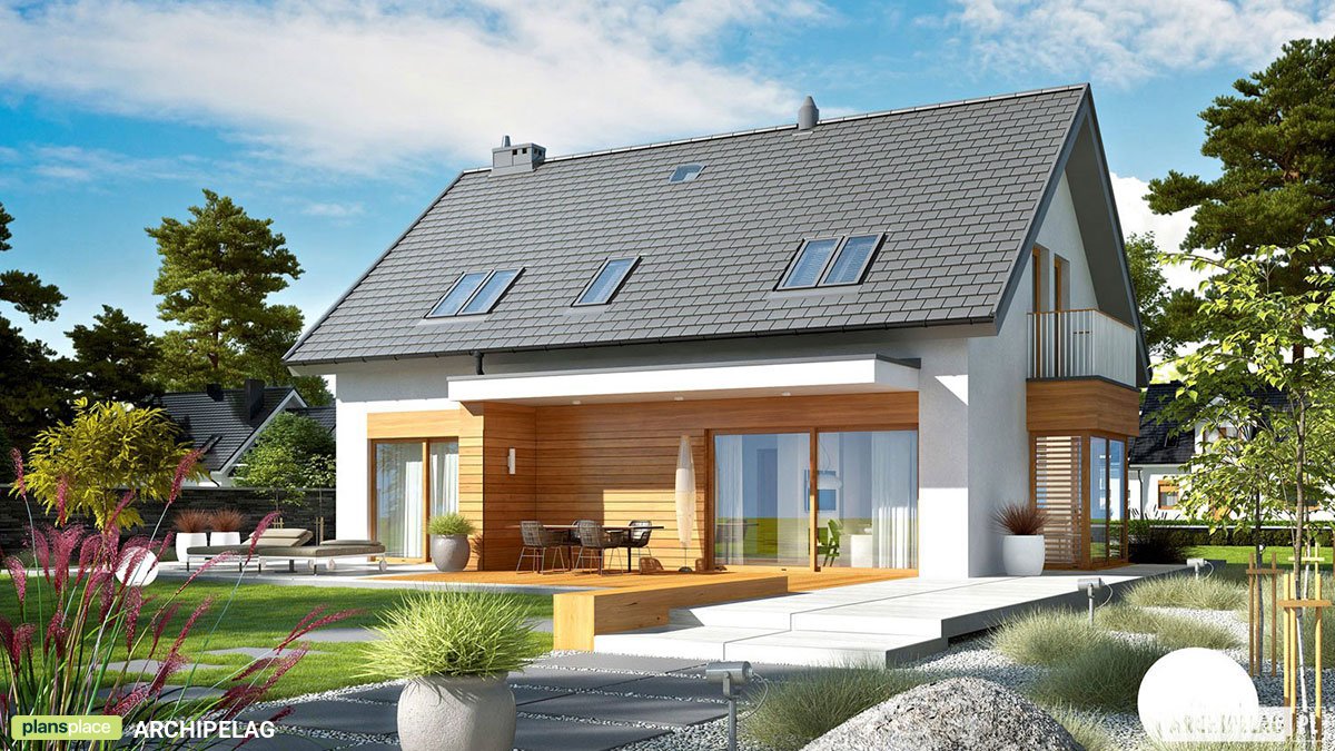 Mājas projekts ar mansardu 196 m²: 3 Guļamistabas, Darba istaba, 3 Vannasistabas, Atvērta virtuve, Garāža