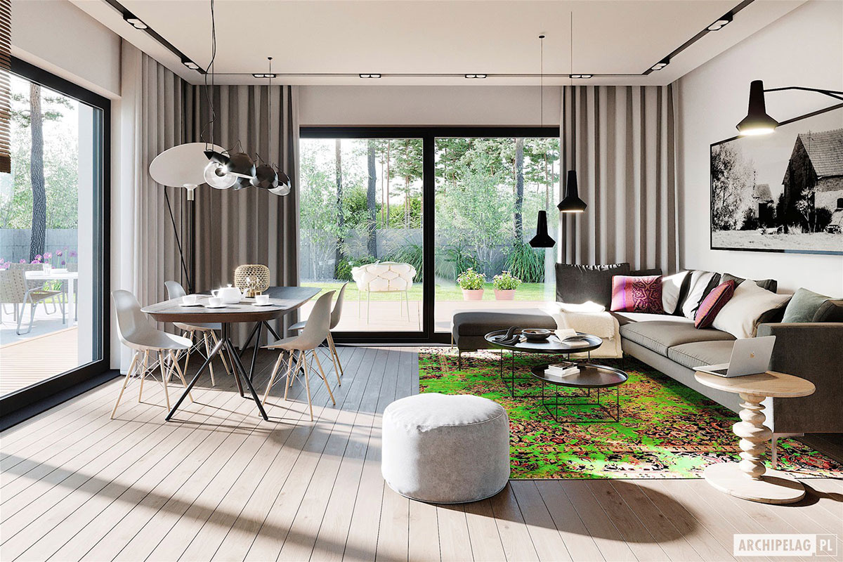 3-Bed, 1200 Sq Ft European Barnhouse Plan with Large Windows