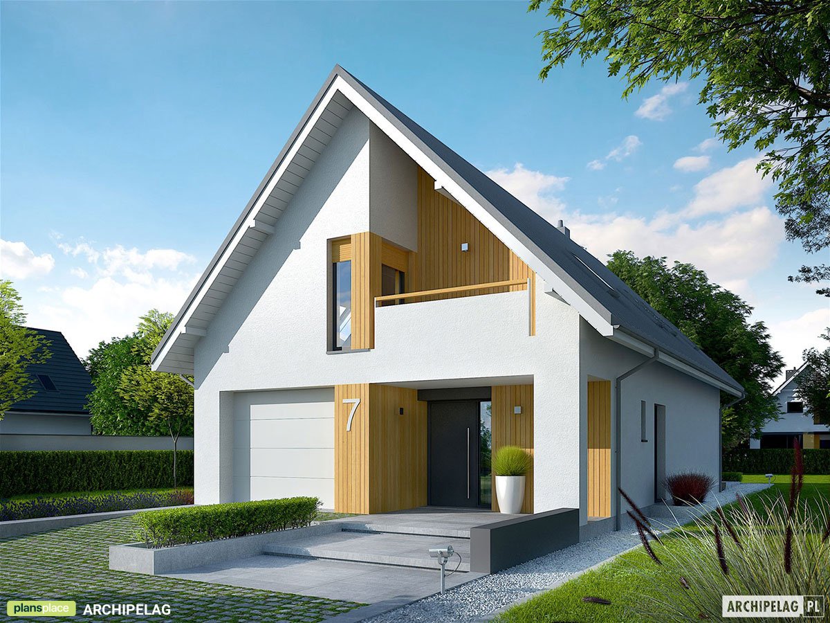 Mājas projekts ar mansardu 163 m²: 3 Guļamistabas, Darba istaba, 3 Vannasistabas, Atvērta virtuve, Garāža