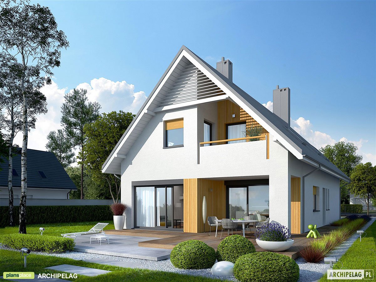 Mājas projekts ar mansardu 163 m²: 3 Guļamistabas, Darba istaba, 3 Vannasistabas, Atvērta virtuve, Garāža