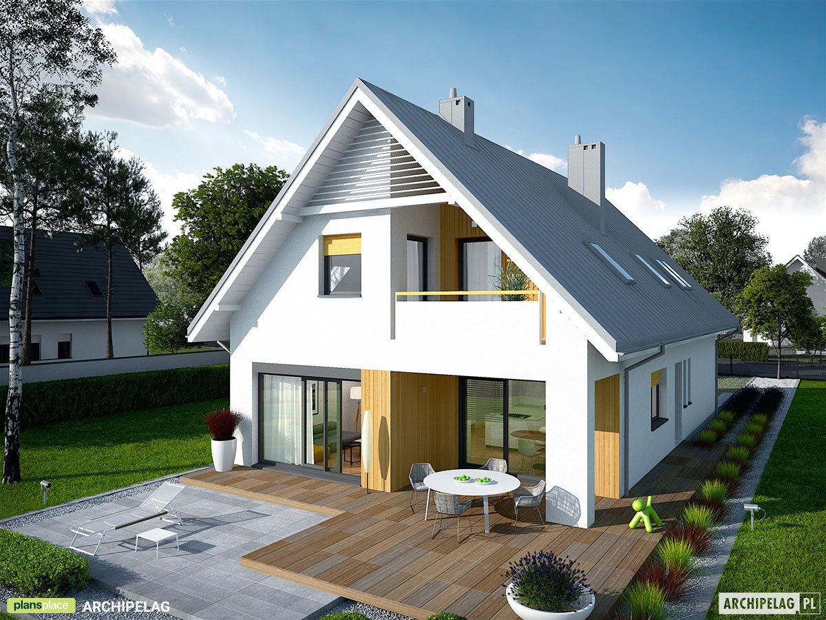 Mājas projekts ar mansardu 163 m²: 3 Guļamistabas, Darba istaba, 3 Vannasistabas, Atvērta virtuve, Garāža