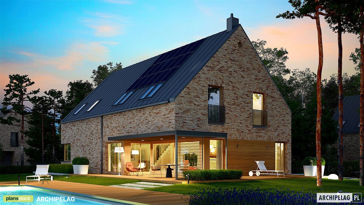 Mājas projekts ar mansardu 298 m²: 4 Guļamistabas, Darba istaba, 3 Vannasistabas, Atvērta virtuve, Garāža