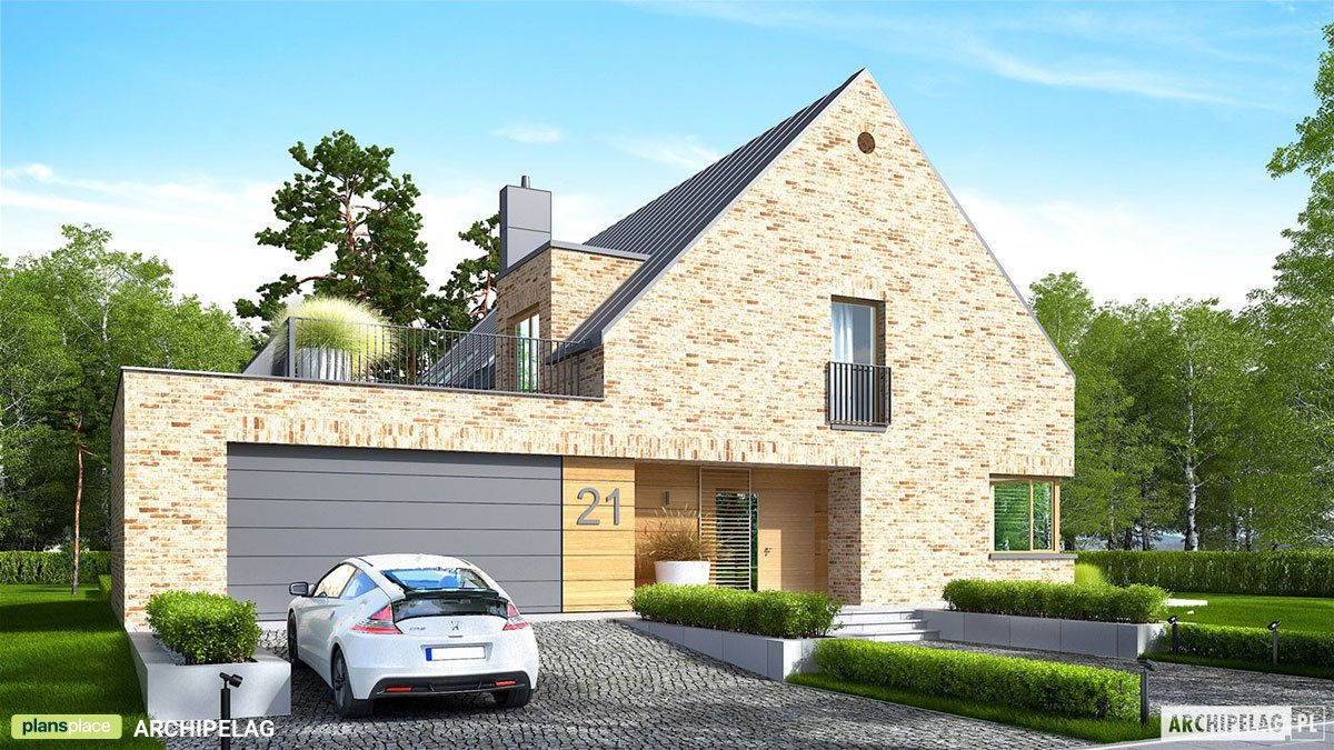 Mājas projekts ar mansardu 298 m²: 4 Guļamistabas, Darba istaba, 3 Vannasistabas, Atvērta virtuve, Garāža