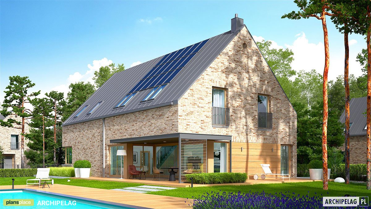 Mājas projekts ar mansardu 298 m²: 4 Guļamistabas, Darba istaba, 3 Vannasistabas, Atvērta virtuve, Garāža
