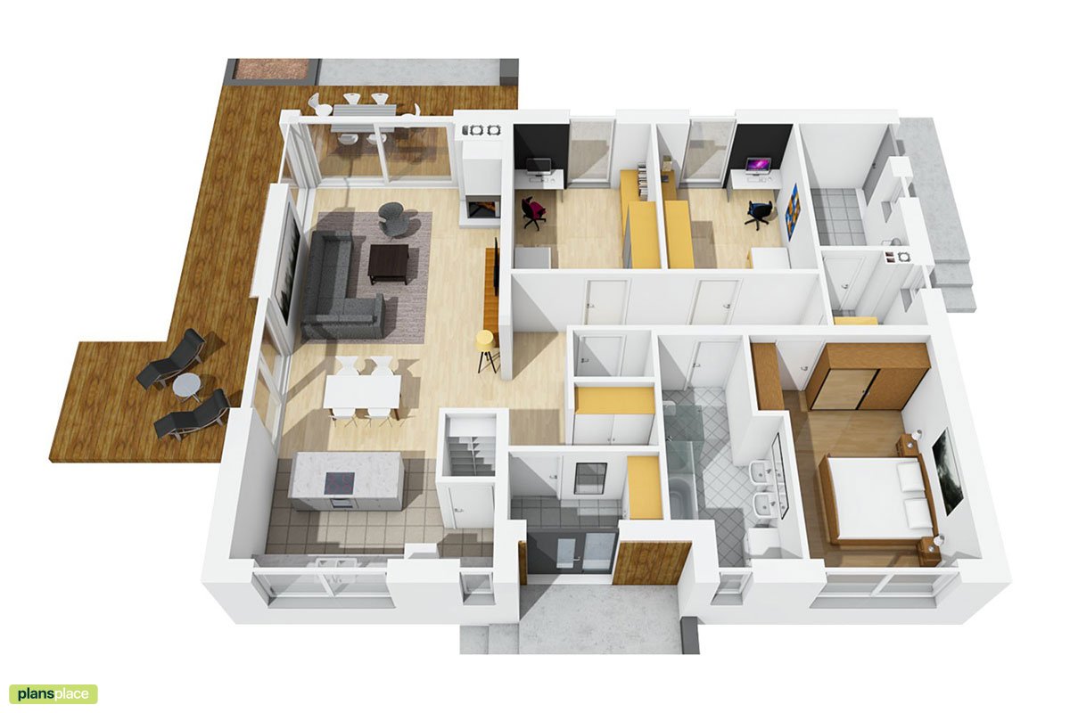 Vienstāva mājas projekts 130 m²: 3 Guļamistabas, 2 Vannasistabas, Atvērta virtuve, bez Garāžas