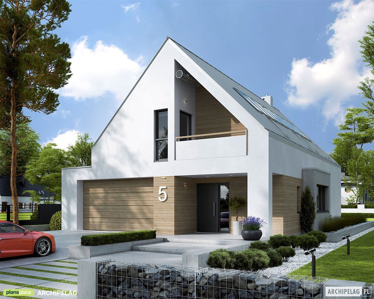 Mājas projekts ar mansardu 182 m²: 3 Guļamistabas, Darba istaba, 3 Vannasistabas, Garāža