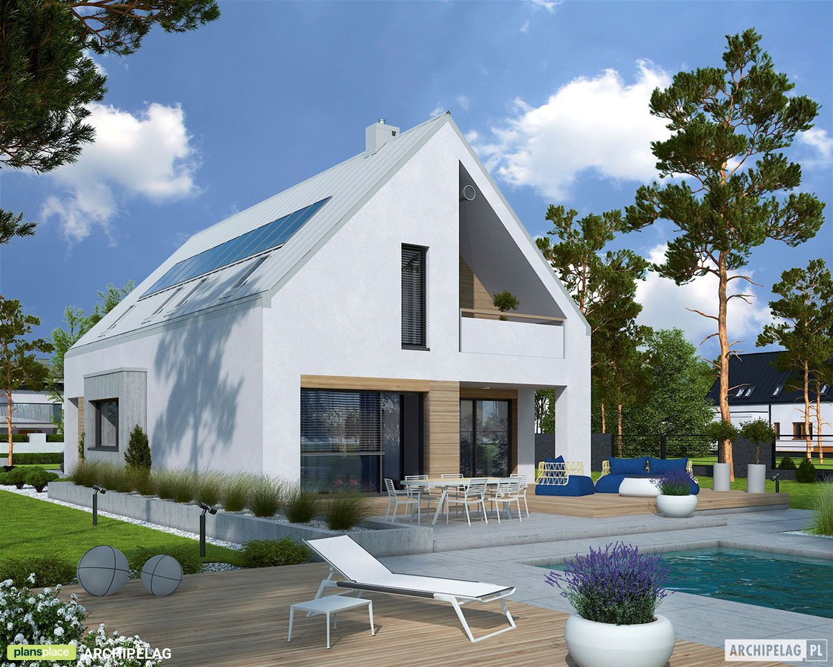 Mājas projekts ar mansardu 182 m²: 3 Guļamistabas, Darba istaba, 3 Vannasistabas, Garāža