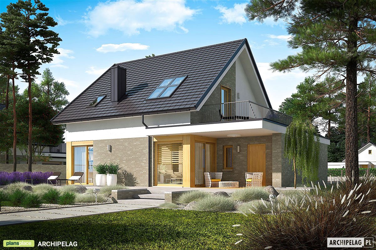 Mājas projekts ar mansardu 130 m²: 3 Guļamistabas, 2 Vannasistabas, Atvērta virtuve, Garāža