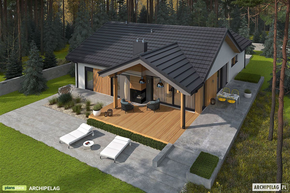 L-Shaped Single Level European House Plan with 2-Car Garage