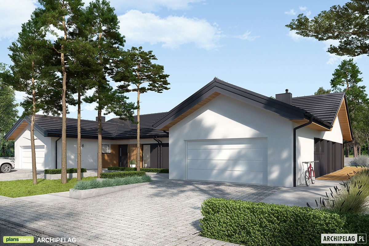 Traditional One Story Duplex House Plan with 2-Car Garage