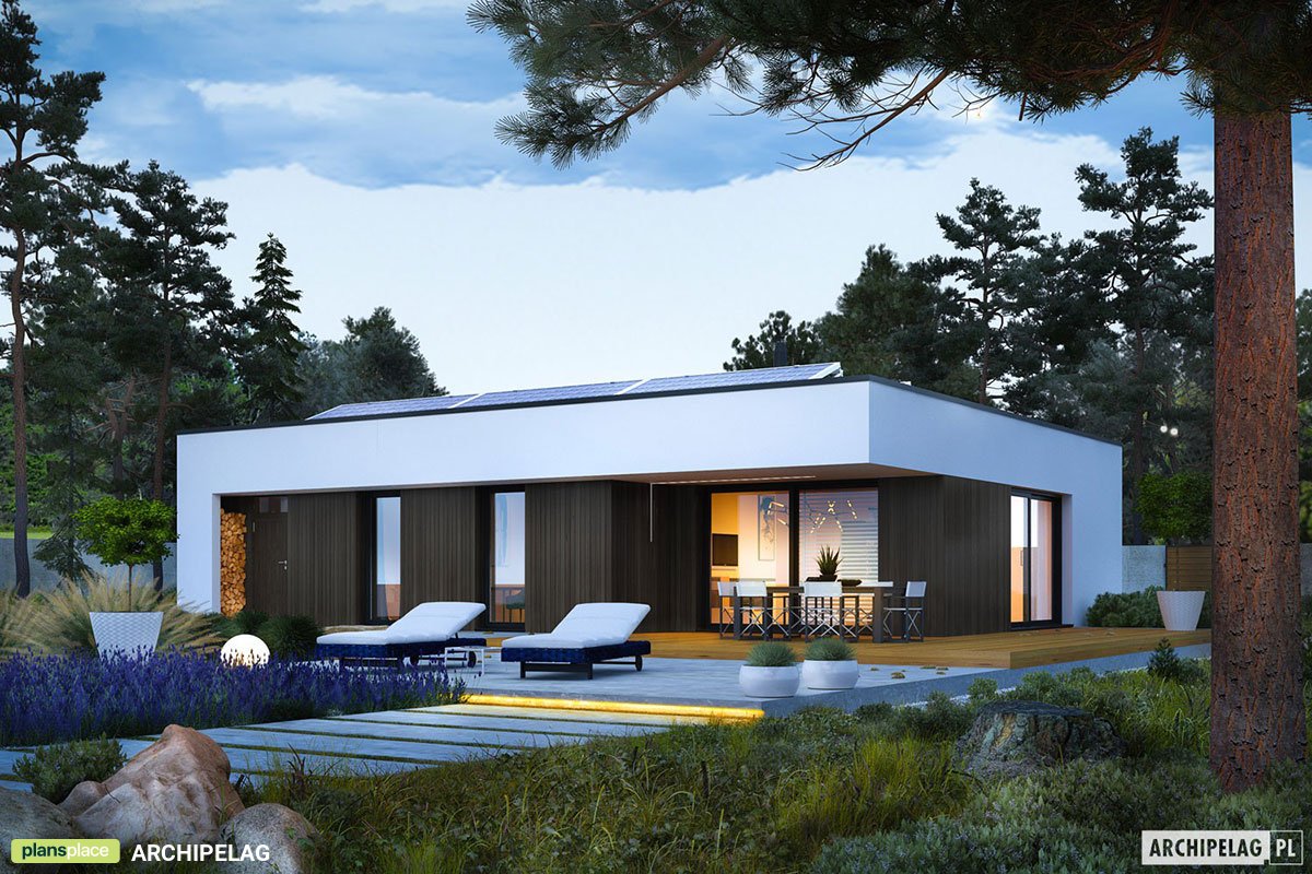 Flat Roof Small House Plan with 3 Beds and Open Floor Plan