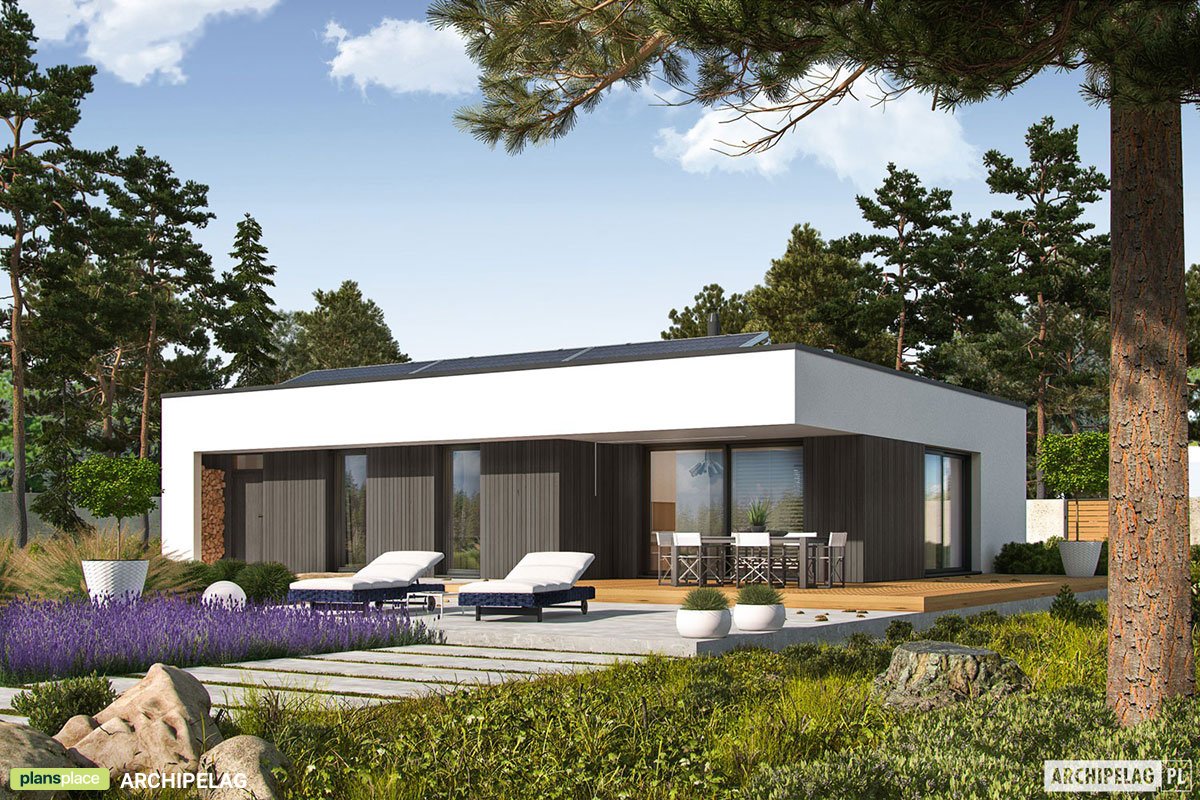 Flat Roof Small House Plan with 3 Beds and Open Floor Plan