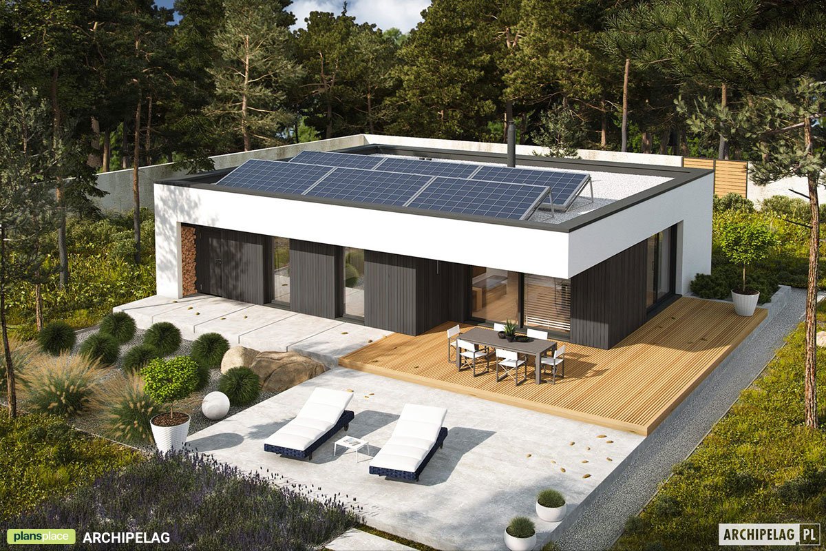 Flat Roof Small House Plan with 3 Beds and Open Floor Plan