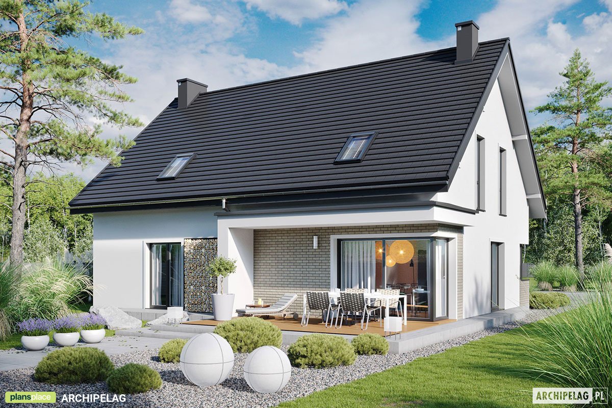 Mājas projekts ar mansardu 185 m²: 4 Guļamistabas, Darba istaba, 2 Vannasistabas, Garāža