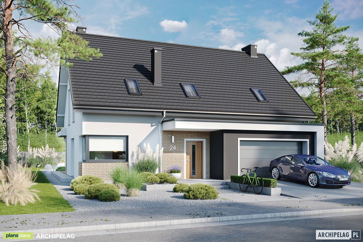 Mājas projekts ar mansardu 185 m²: 4 Guļamistabas, Darba istaba, 2 Vannasistabas, Garāža