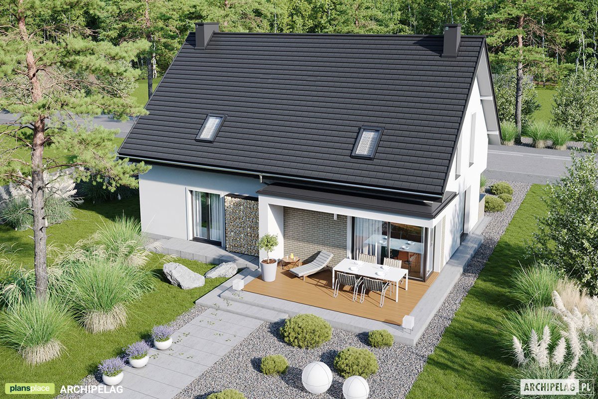 Mājas projekts ar mansardu 185 m²: 4 Guļamistabas, Darba istaba, 2 Vannasistabas, Garāža