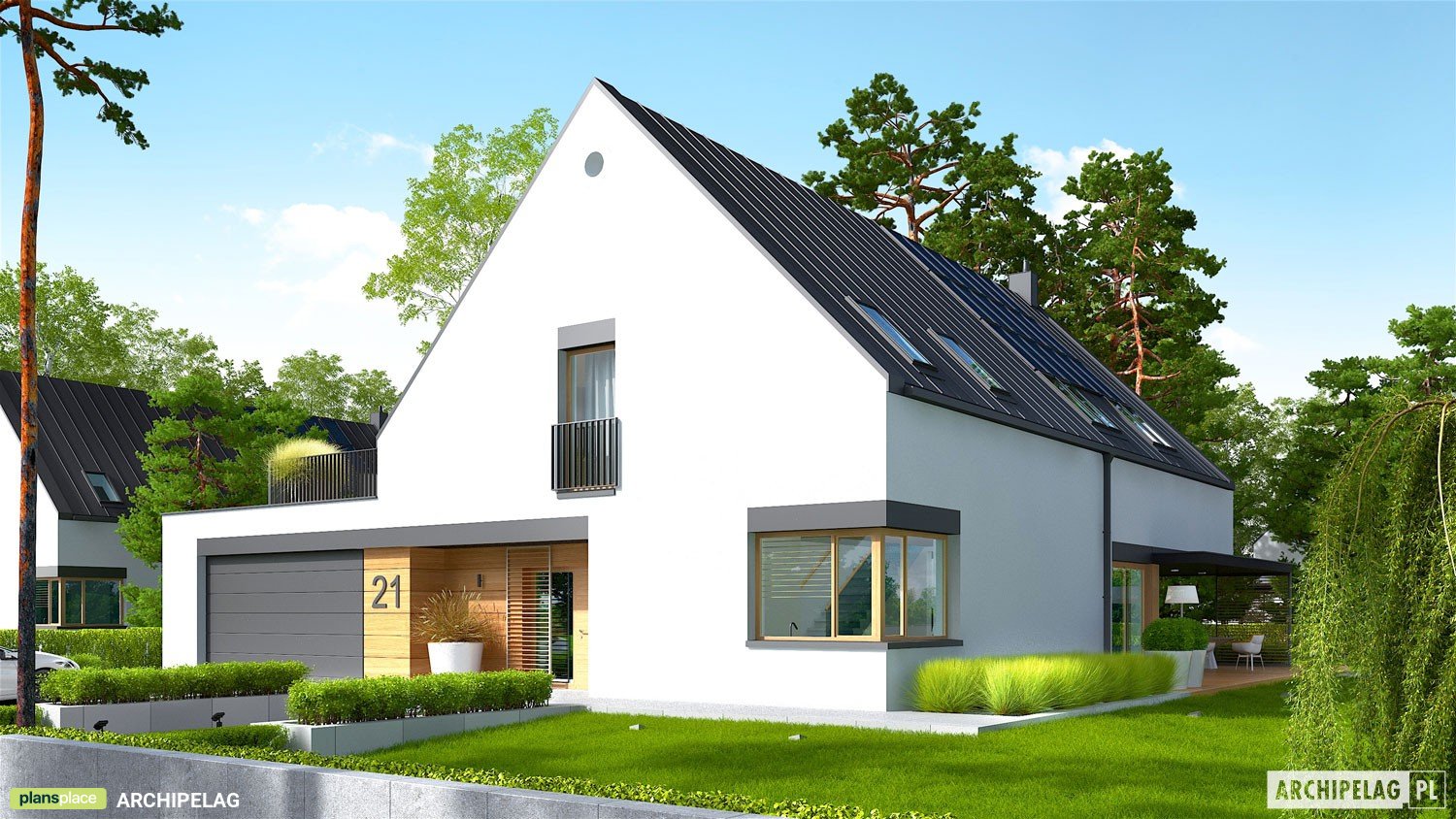 Mājas projekts ar mansardu 298 m²: 4 Guļamistabas, Darba istaba, 3 Vannasistabas, Atvērta virtuve, Garāža
