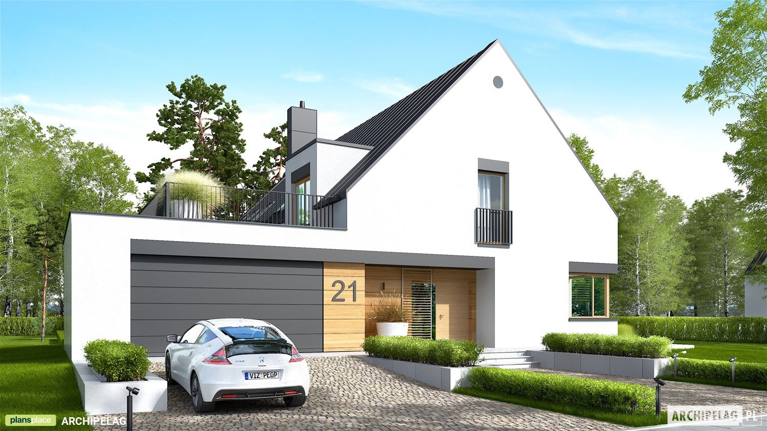 Mājas projekts ar mansardu 298 m²: 4 Guļamistabas, Darba istaba, 3 Vannasistabas, Atvērta virtuve, Garāža