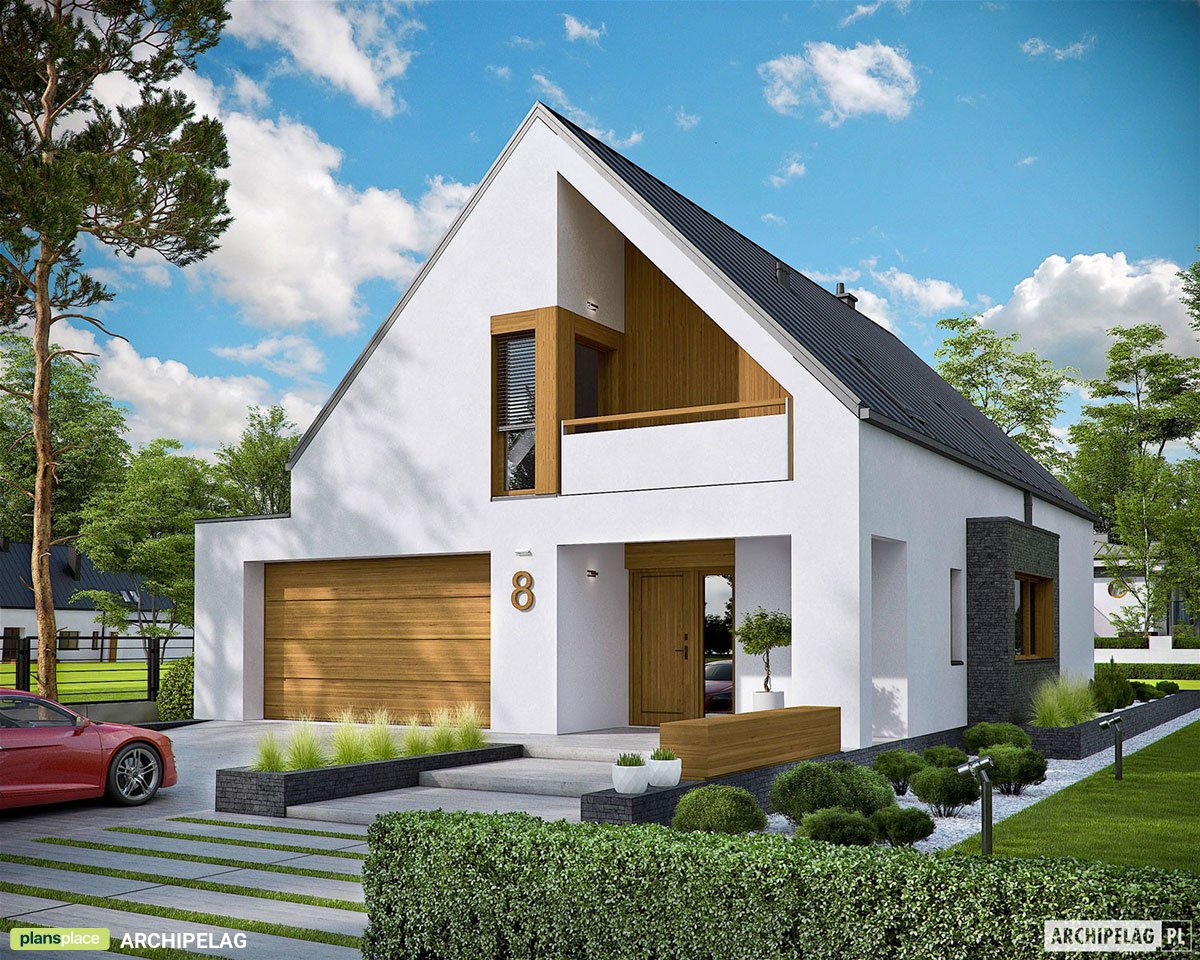Mājas projekts ar mansardu 175 m²: 3 Guļamistabas, Darba istaba, 3 Vannasistabas, Atvērta virtuve, Garāža