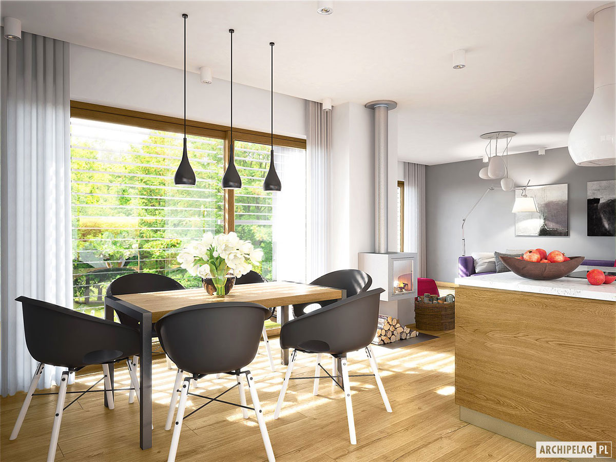 Mājas projekts ar mansardu 175 m²: 3 Guļamistabas, Darba istaba, 3 Vannasistabas, Atvērta virtuve, Garāža