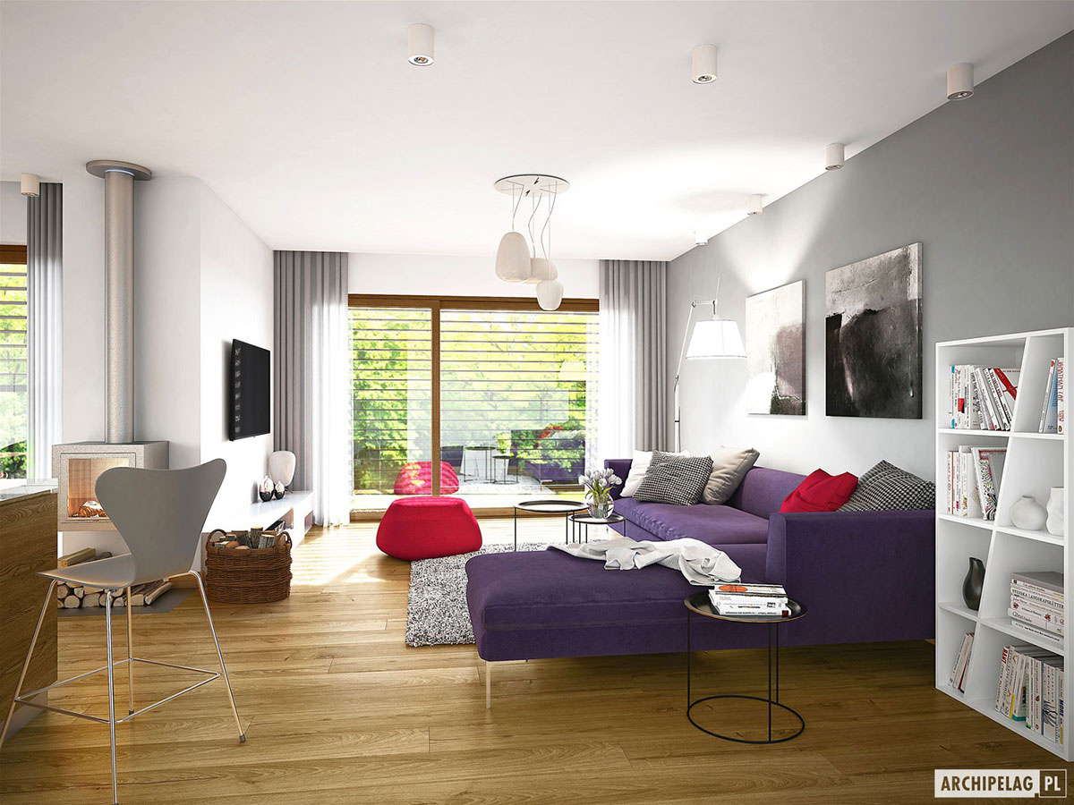 Mājas projekts ar mansardu 175 m²: 3 Guļamistabas, Darba istaba, 3 Vannasistabas, Atvērta virtuve, Garāža