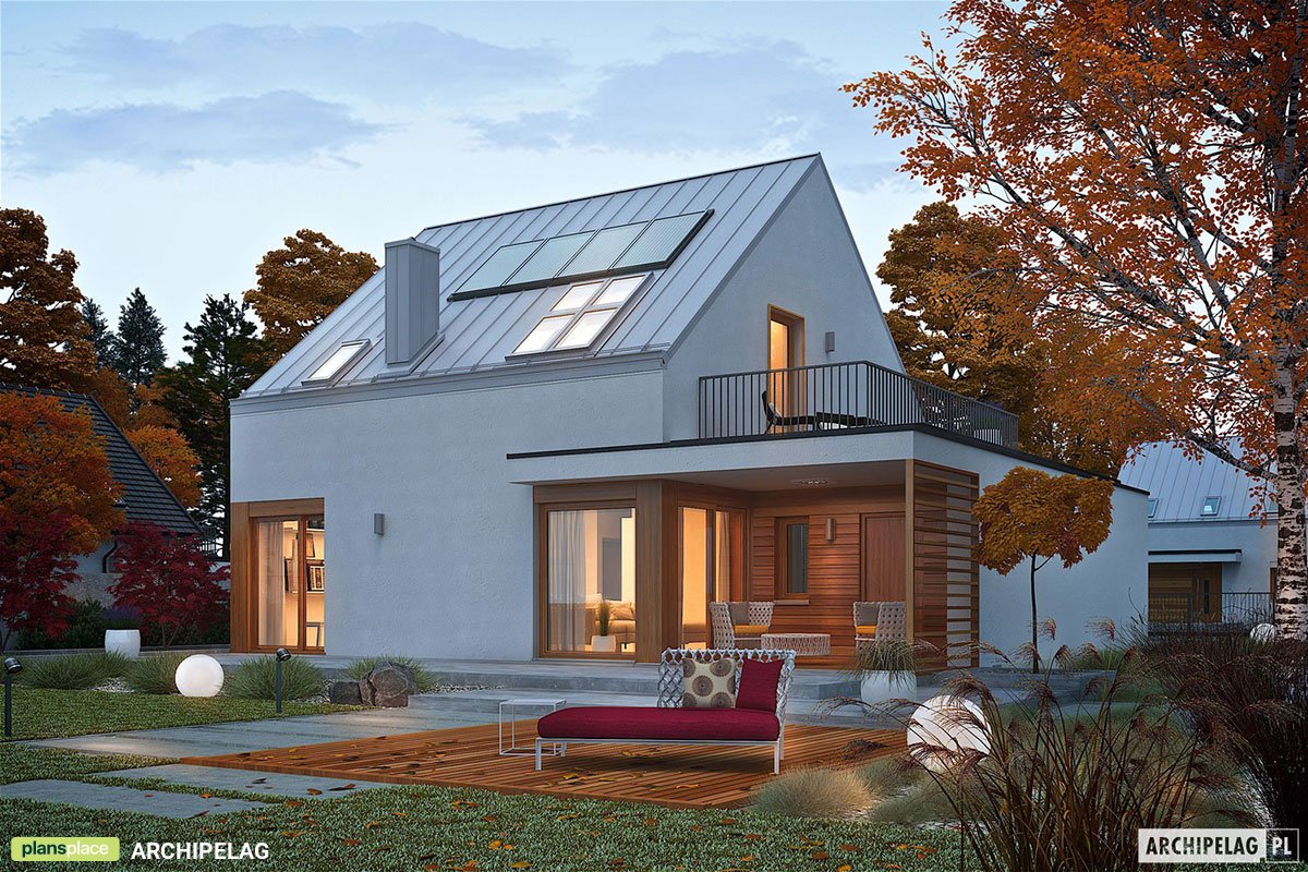 Mājas projekts ar mansardu 133 m²: 3 Guļamistabas, 2 Vannasistabas, Atvērta virtuve, Garāža