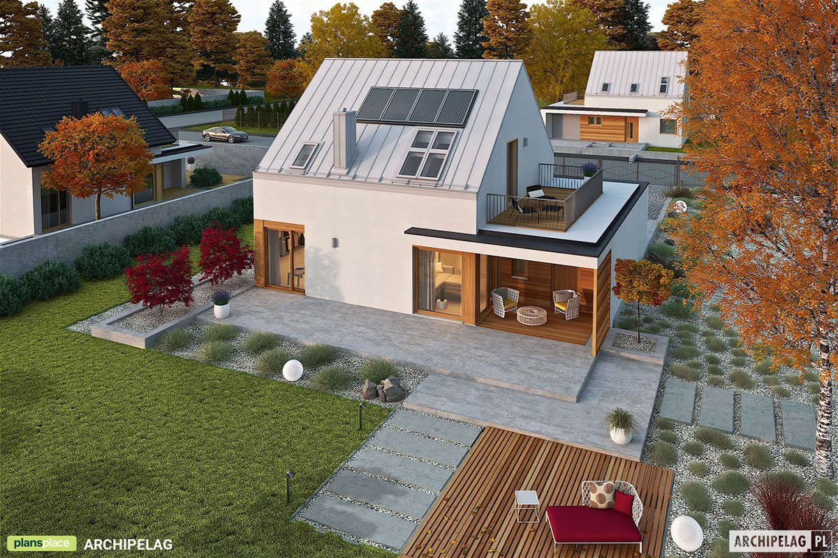 Mājas projekts ar mansardu 133 m²: 3 Guļamistabas, 2 Vannasistabas, Atvērta virtuve, Garāža