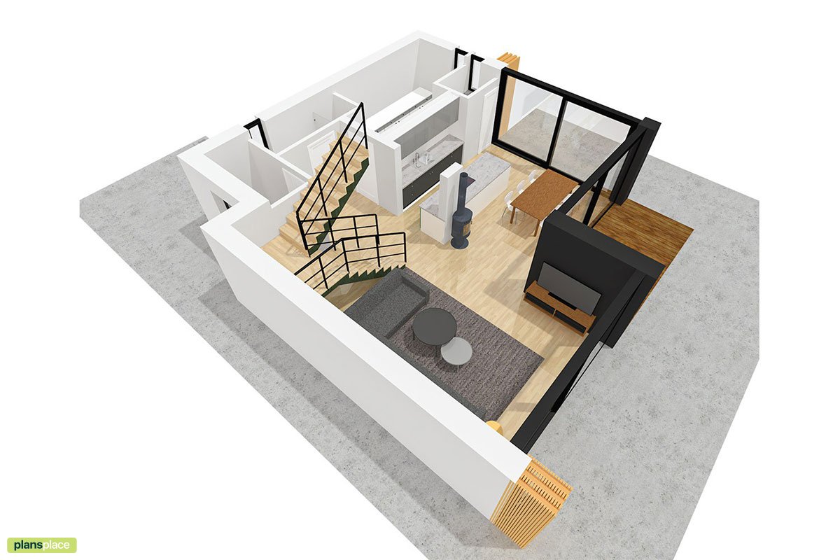 1400 Sq Ft 2-Story Cubic House with Open Floor Plan