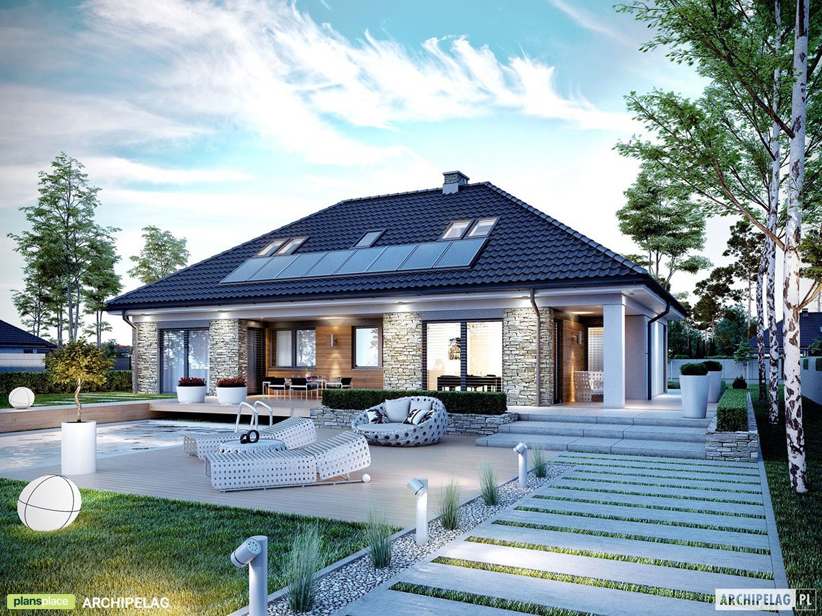 Mājas projekts ar mansardu 227 m²: 4 Guļamistabas, 3 Vannasistabas, Garāža