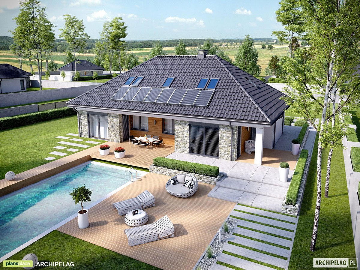 Mājas projekts ar mansardu 227 m²: 4 Guļamistabas, 3 Vannasistabas, Garāža