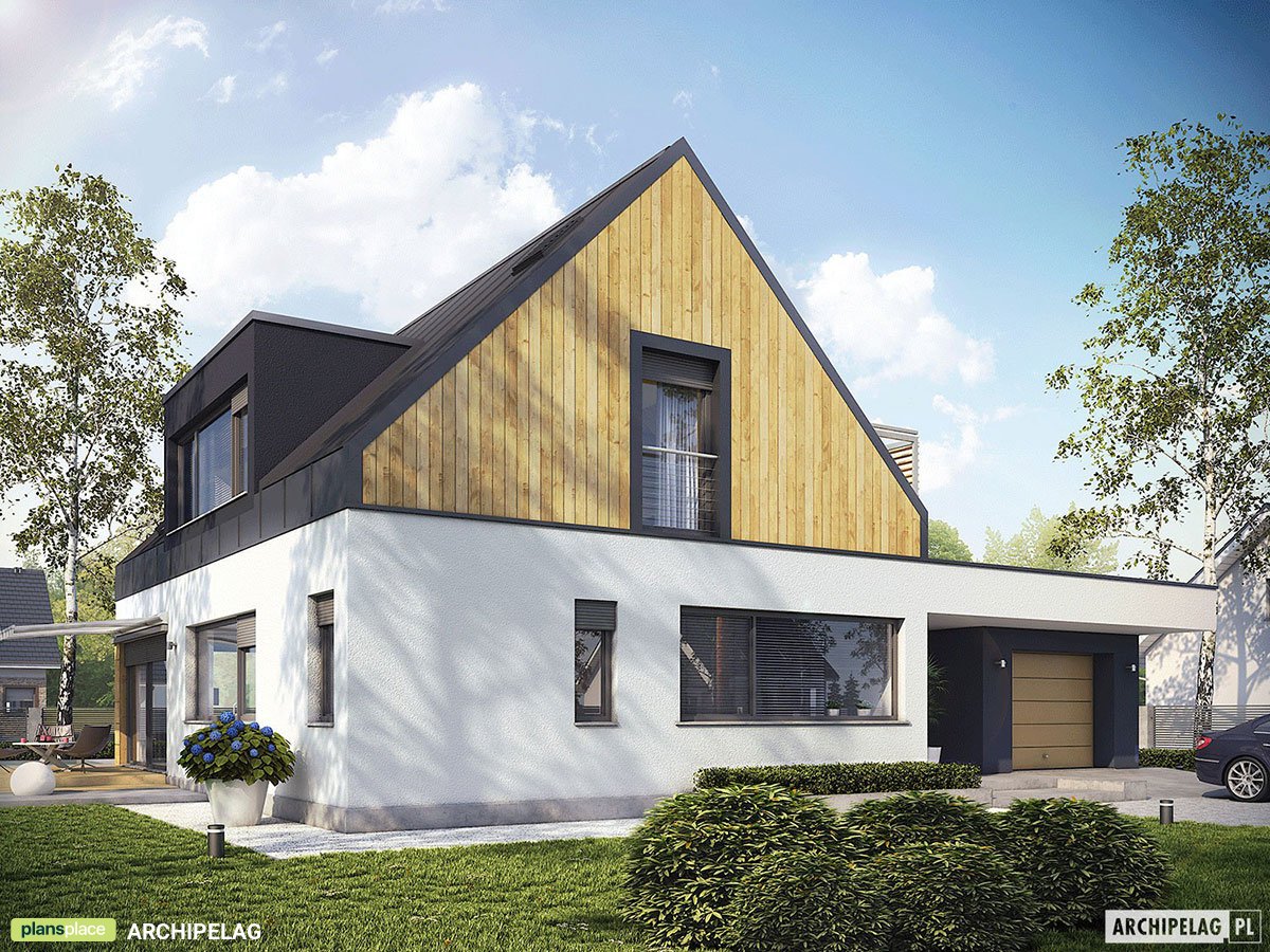 Mājas projekts ar mansardu 207 m²: 3 Guļamistabas, Darba istaba, 2 Vannasistabas, Garāža
