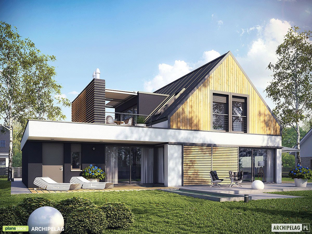 Mājas projekts ar mansardu 207 m²: 3 Guļamistabas, Darba istaba, 2 Vannasistabas, Garāža