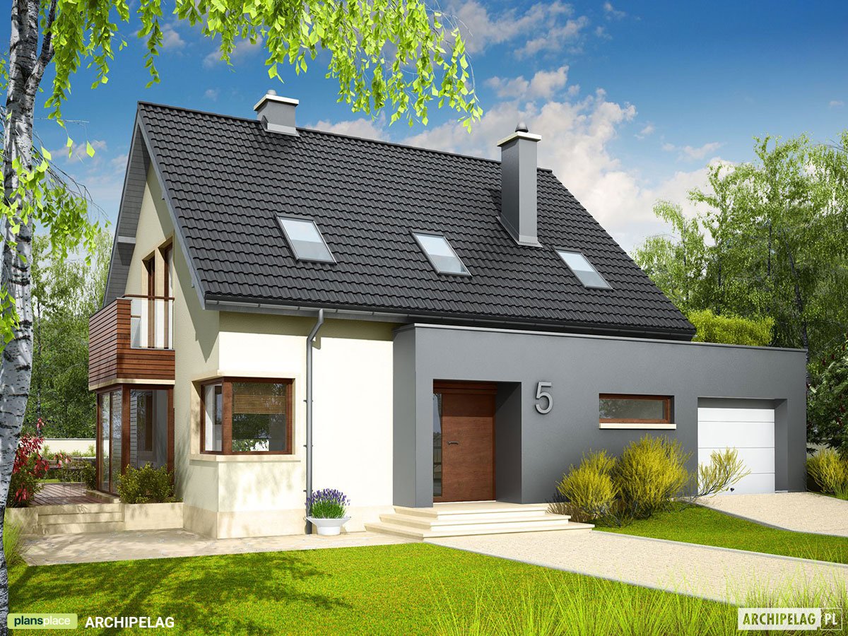 Mājas projekts ar mansardu 161 m²: 3 Guļamistabas, Darba istaba, 2 Vannasistabas, Garāža