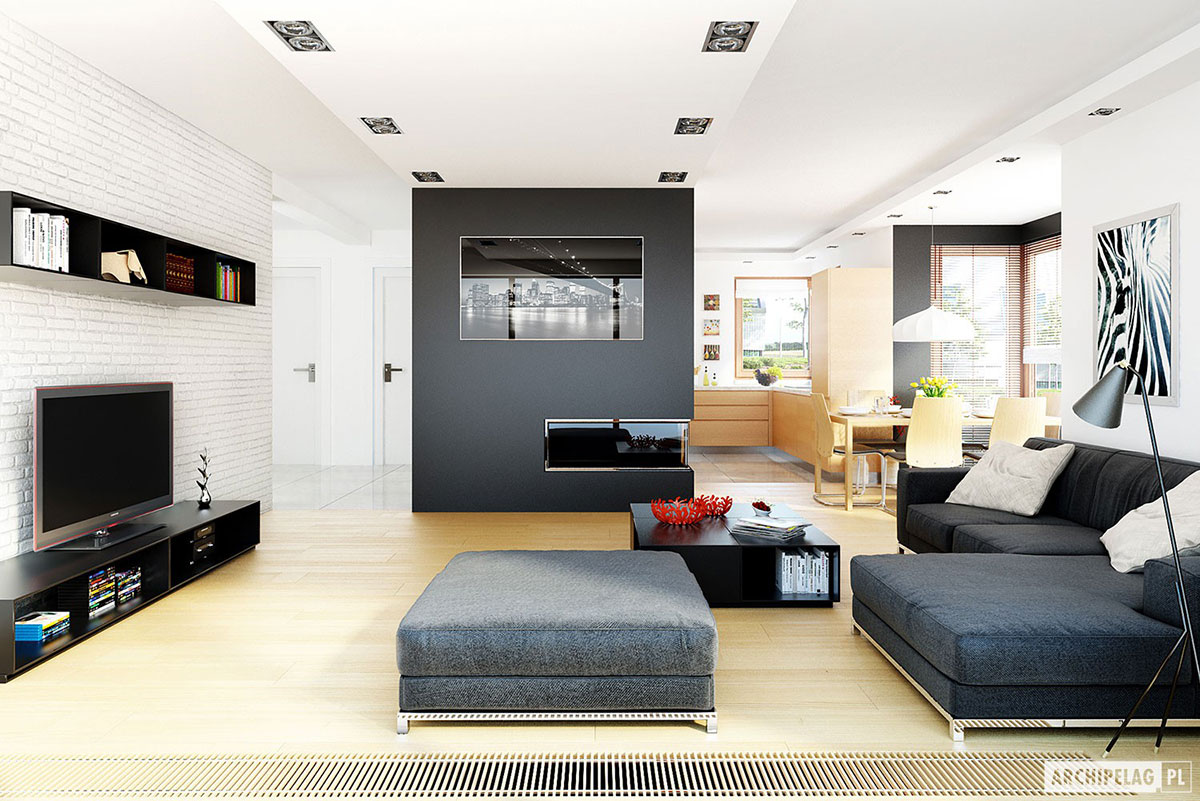 Mājas projekts ar mansardu 161 m²: 3 Guļamistabas, Darba istaba, 2 Vannasistabas, Garāža