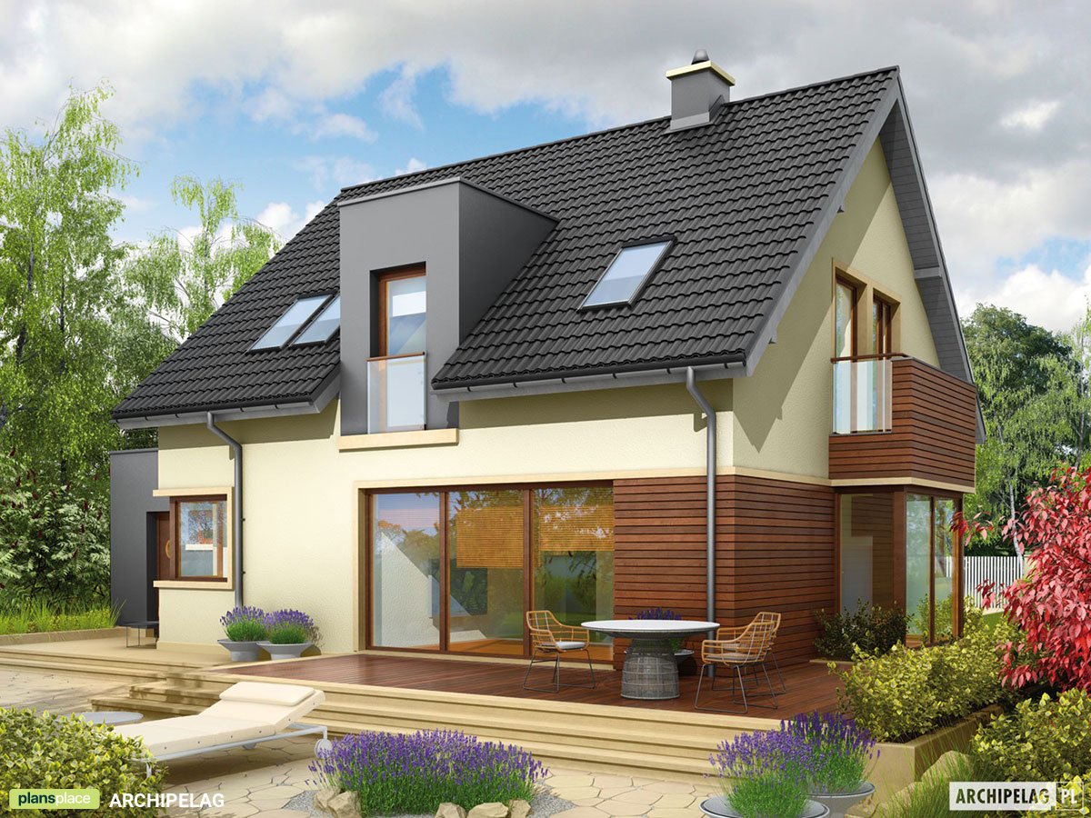 Mājas projekts ar mansardu 161 m²: 3 Guļamistabas, Darba istaba, 2 Vannasistabas, Garāža