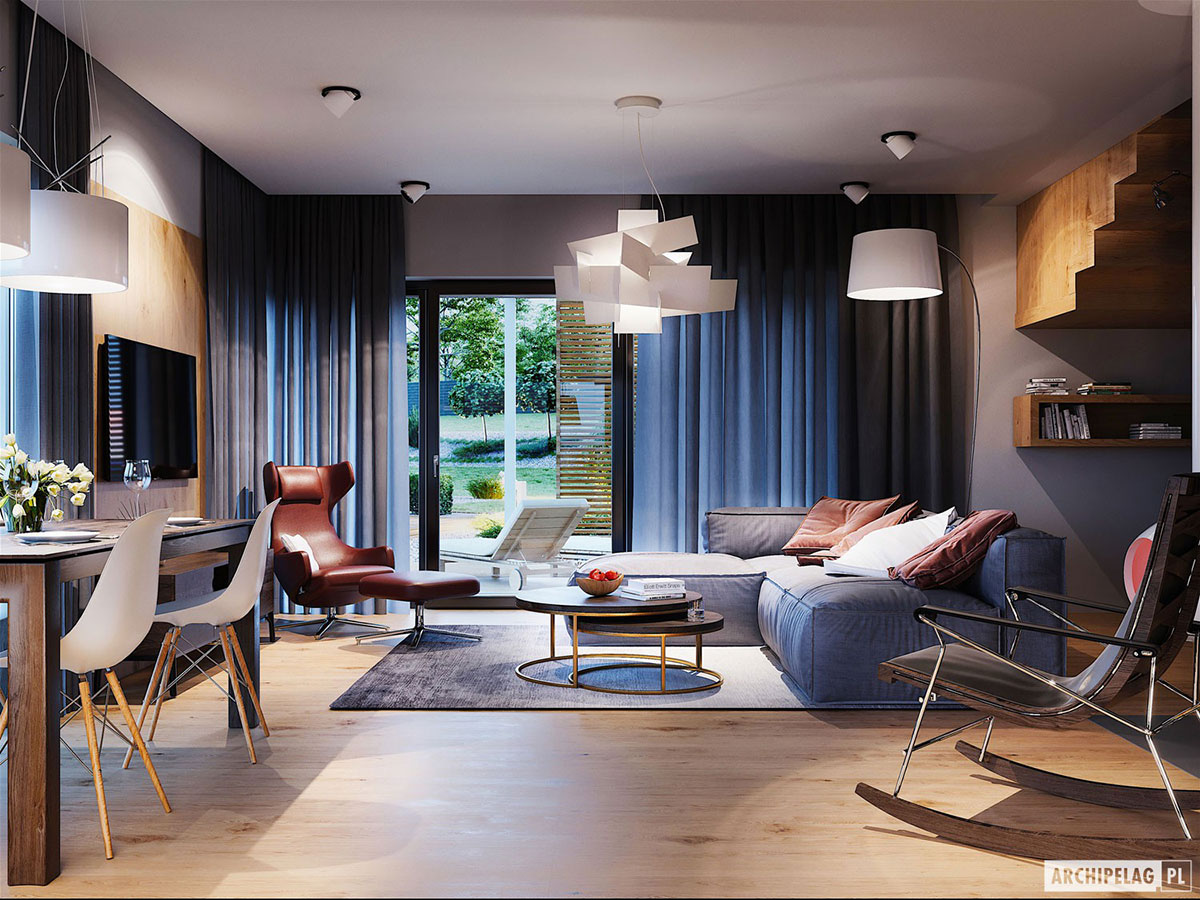 Mājas projekts ar mansardu 194 m²: 3 Guļamistabas, Darba istaba, 3 Vannasistabas, Atvērta virtuve, Garāža