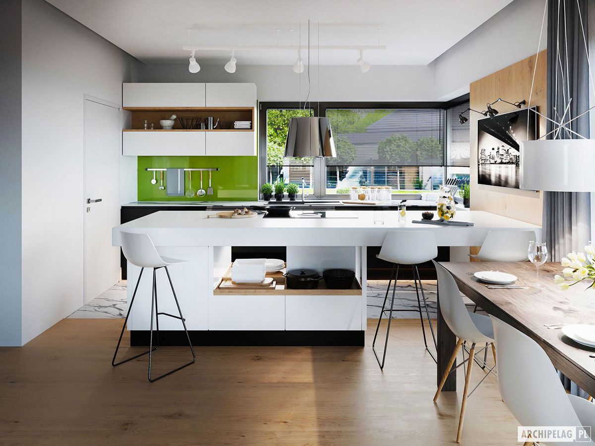Mājas projekts ar mansardu 194 m²: 3 Guļamistabas, Darba istaba, 3 Vannasistabas, Atvērta virtuve, Garāža