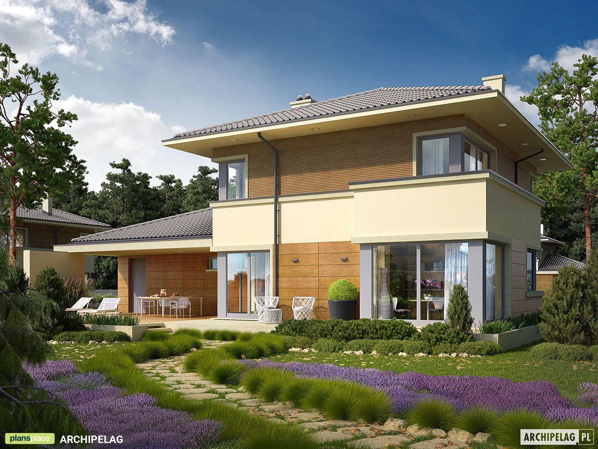 Divstāvu mājas projekts 175 m²: 3 Guļamistabas, Darba istaba, 2 Vannasistabas, Atvērta virtuve, Garāža