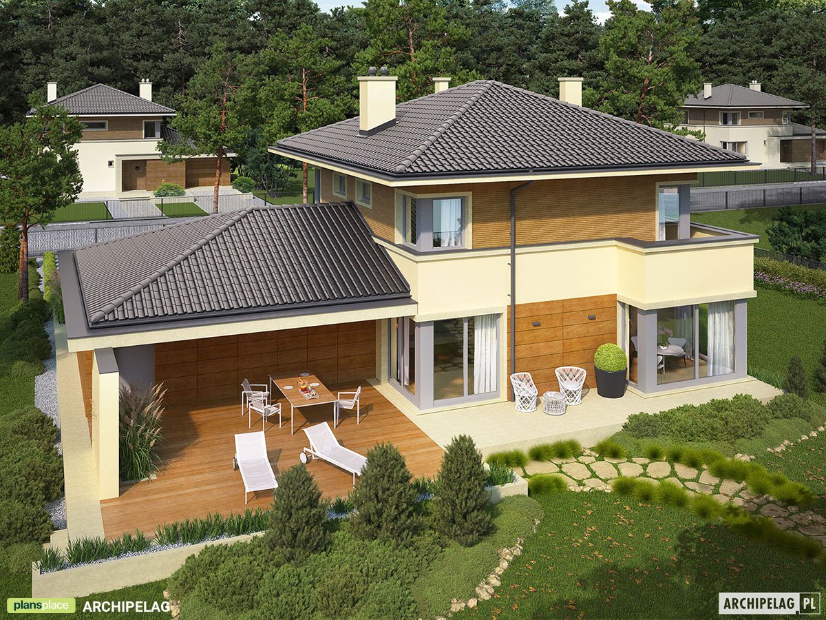 Divstāvu mājas projekts 175 m²: 3 Guļamistabas, Darba istaba, 2 Vannasistabas, Atvērta virtuve, Garāža