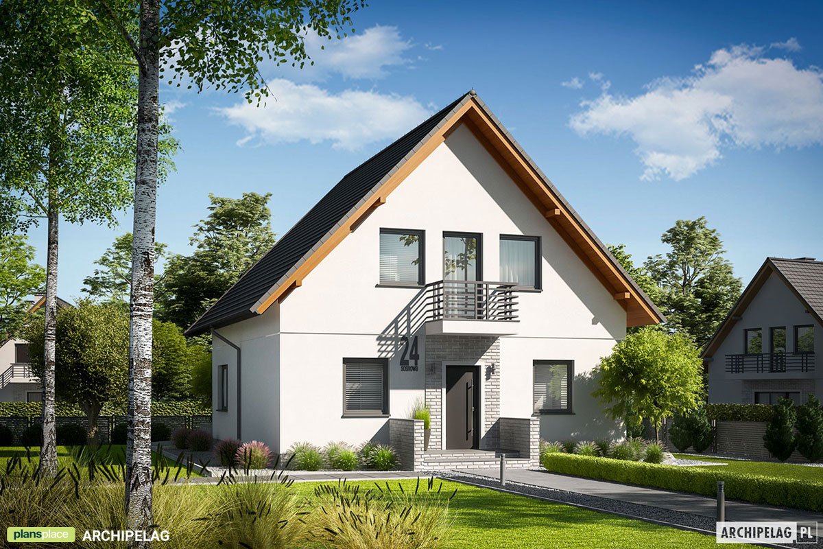 Mājas projekts ar mansardu 124 m²: 3 Guļamistabas, Darba istaba, 2 Vannasistabas, Atvērta virtuve, bez Garāžas