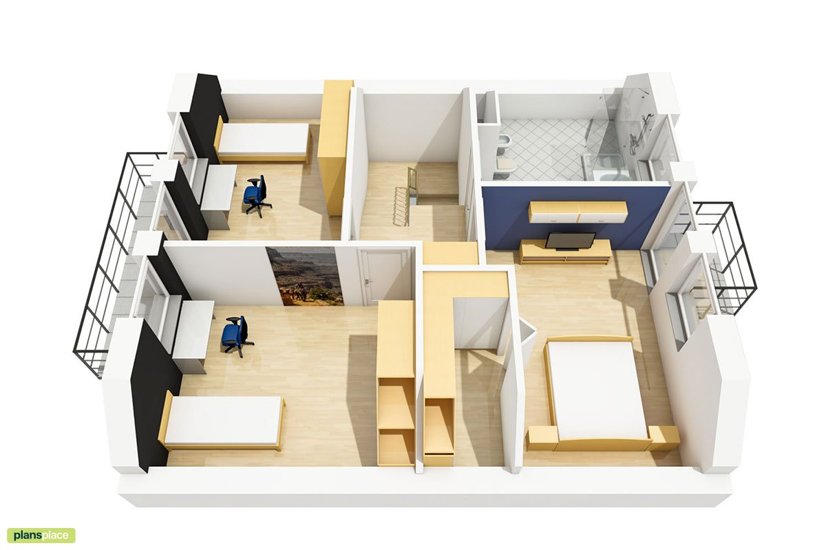 Mājas projekts ar mansardu 124 m²: 3 Guļamistabas, Darba istaba, 2 Vannasistabas, Atvērta virtuve, bez Garāžas