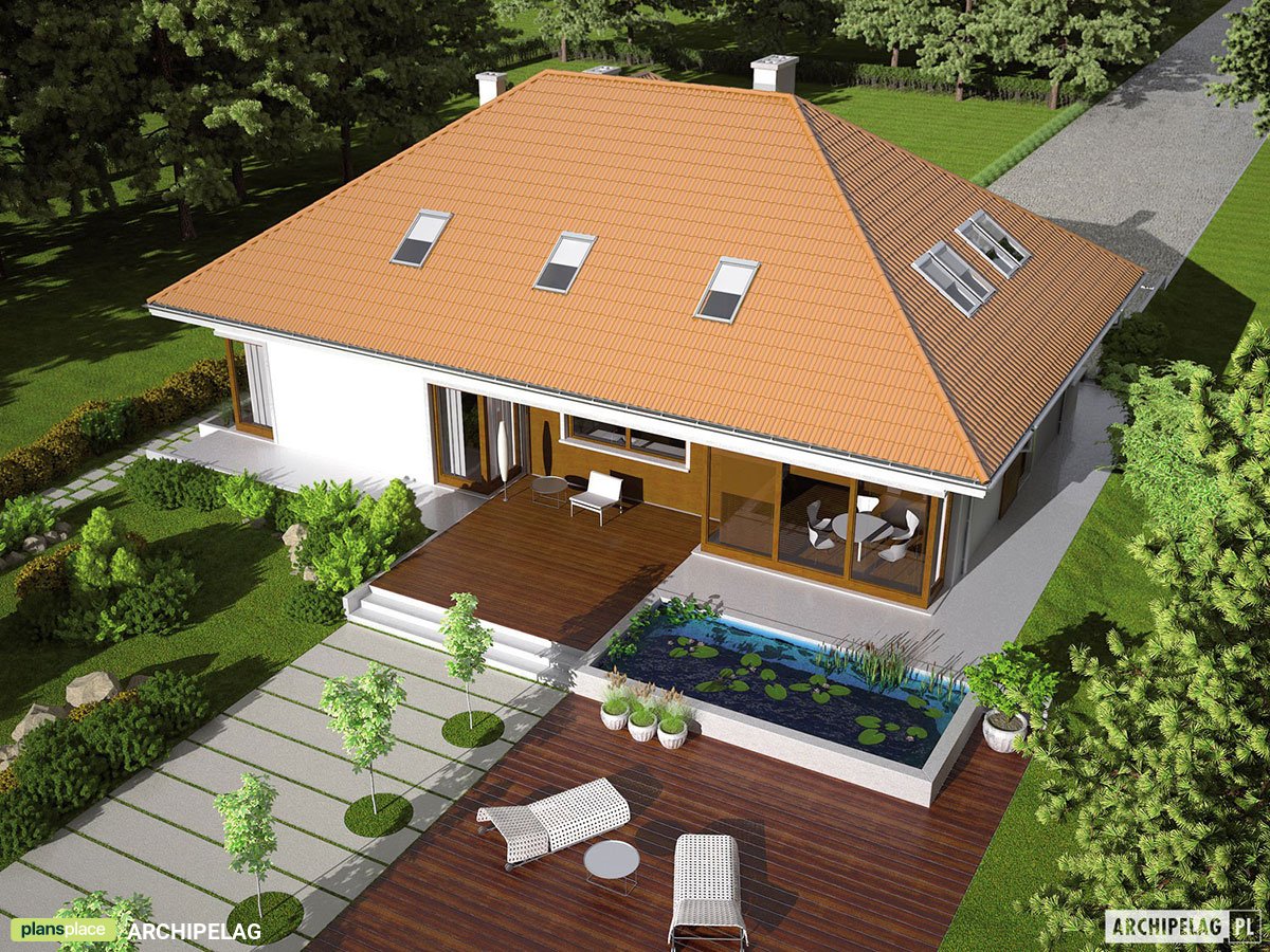 Mājas projekts ar mansardu 228 m²: 4 Guļamistabas, Darba istaba, 3 Vannasistabas, Garāža